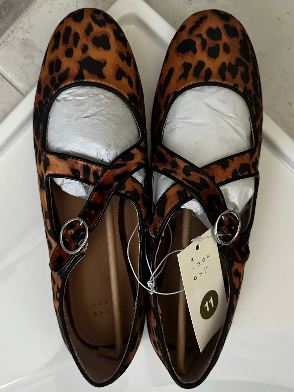 A New Day Women’s Leopard Print Mary Jane Flats Size 11